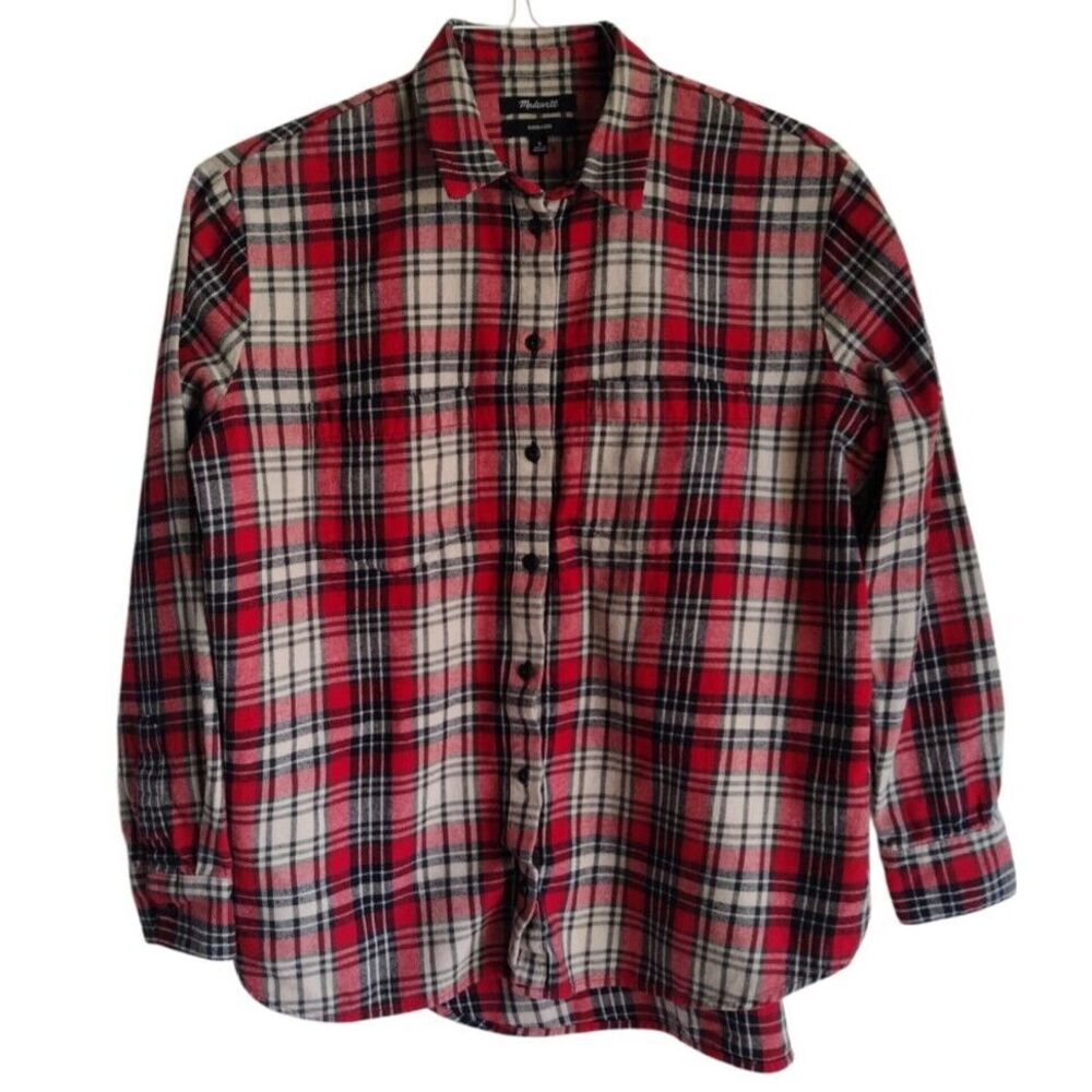 Madewell Shirt‎ Womens Medium Red Plaid Flannel Oversized Button Up Long Sleeves